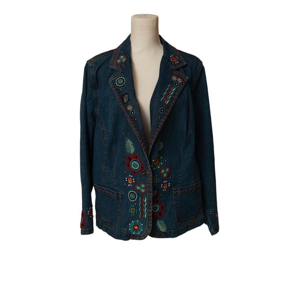 Ruby Rd Women’s Boho Embroidered Button Up Denim Jacket Size‎ 18 W - Picture 1 of 4
